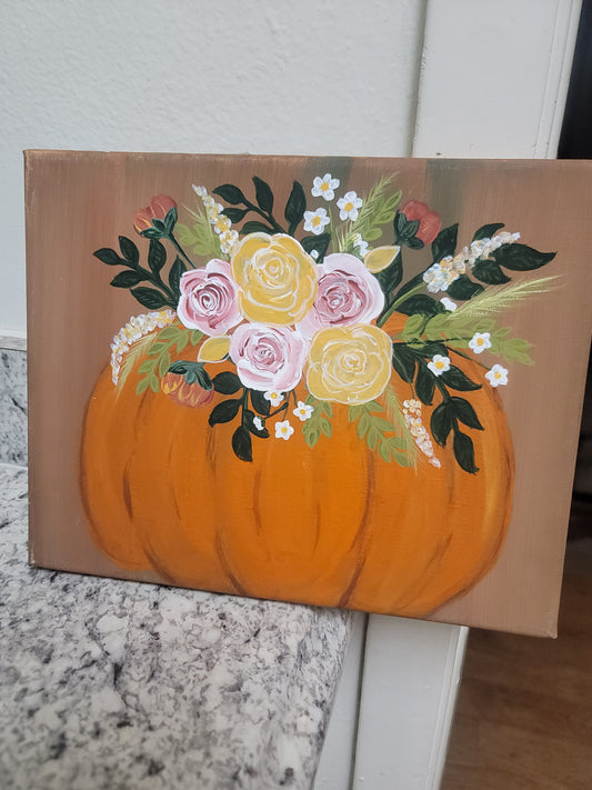Original #47 - 8" x 10" - Fall Pumpkin Flowers - Sale!